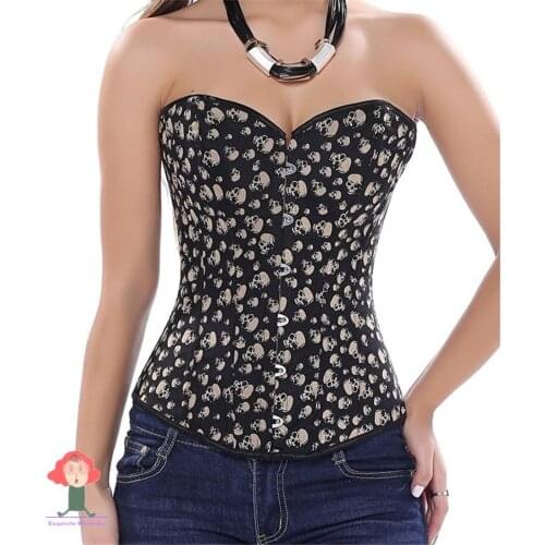 Women Halloween Black Corsets Top SkullOverbustPatternCorsets and Bustiers Lingerie Style Shaper Costumes Cosplay корсеты gorset