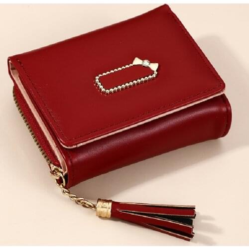 2021 Tassel Women Wallet Small Cute Wallet Ladies Short Leather Card Holders Zipper Purse Trendy Coin Purse Female Purse Clutch