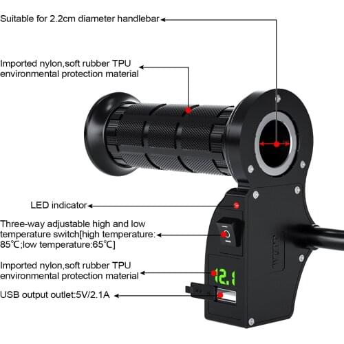 1 Pair Motorcycle Heated Grips 12V ATV Handle Warmer Motorbike 22mm Electric Heat Hand Grip