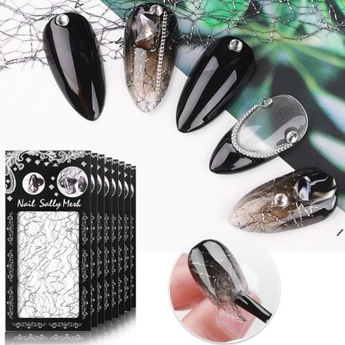 1pcs Nail Sticker 3D Mesh Slider Decal Adhesive Design Silver Gold Foil Manicure Art Decoration Lacquer Accessoires