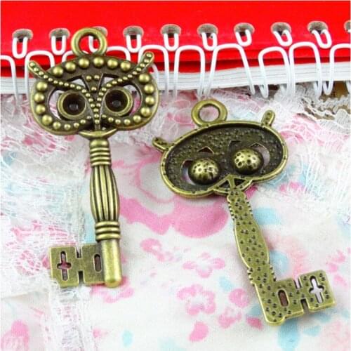 10pcs/lot 59.6*29MM Antique Bronze Plated Alloy Lovely Large owl Key Charms Vintage Jewelry Keys Charms