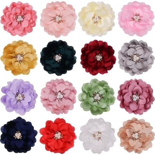 100pcs Handmade Chiffon Flower Dog Collar Charms Pearls Pet Cat Dog Bowties Collar Dog Accessories Pet Supplies