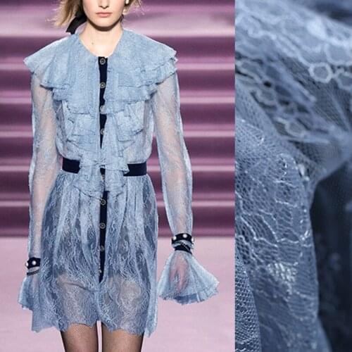 135CM Wide 120G/M Weight Blue Pink Thin Polyester Lace Fabric for Summer Skirt Jacket Dress E977