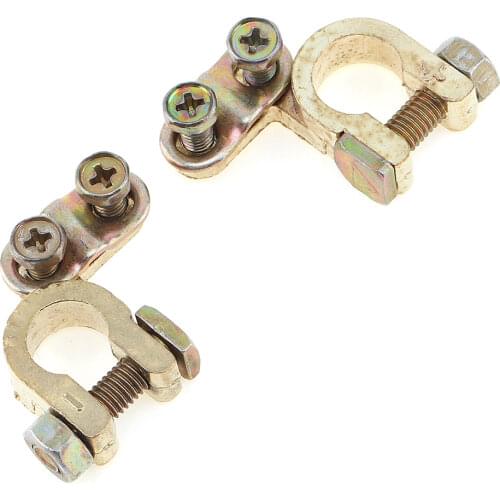 2pcs Small Size 35mm Car Battery Terminals Clamps Pair Screw Connection Positive&Negative Brass Cables Connectors Accessories