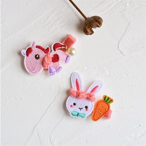 8pcs/lot Handmade Embroidery Rabbit Hair Clips Cute Bunyy Pony Hairpin Girls Barrettes Easter Hair Accessories