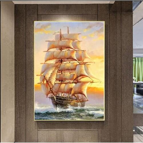 New hot 5D Diy Diamond Painting Sailboat Sea Picture Diamond Embroidery Square Round Diamond Home Decoration HR3657