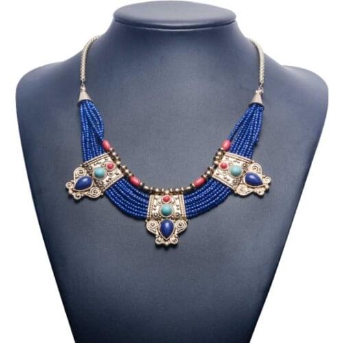 Free shipping Nepalese handmade tibet silver beeswax Beads woven coral Lapis gem necklace Pendant
