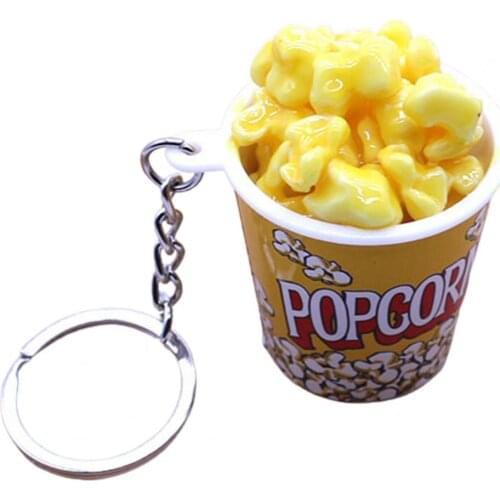 Creative Simulation Popcorn Bucket Keychain Mini Snack Cup Key Ring Pendant Gift