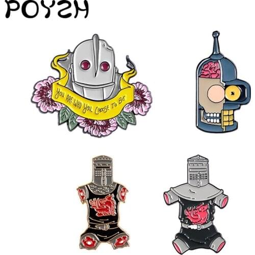 Iron Robot Enamel Brooch Brokeback Broken Leg Corpse Mummy Creative Lapel Pin Brain Eyeball Terrible Gothic Jewelry Alien