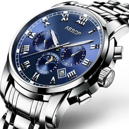 Luxury Luminous Dual Calendar Mens Watch Atmospheric Casual Mechanical Watch Waterproof Mens Fashion Steel Band Watch 20