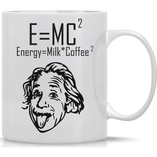 E = MC2 Energy Milk Coffee - 11oz White Ceramic Coffee Mug - Physics Math Gifts - Funny Science Mug