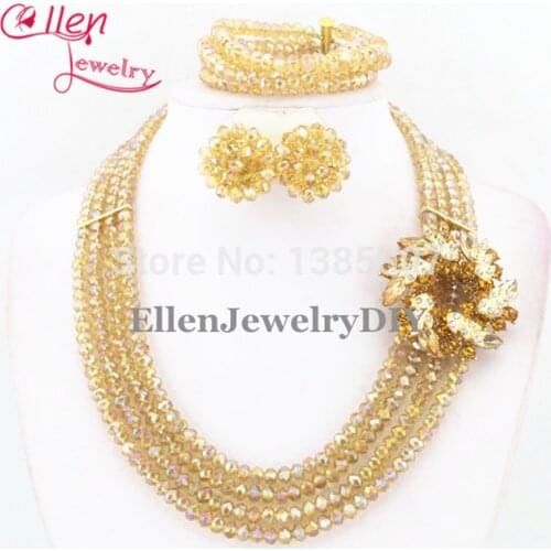 Indian African Beads Jewelry Set Crystal Beads women Necklace Set wedding bridal golden jewelry set Free Shipping W6370