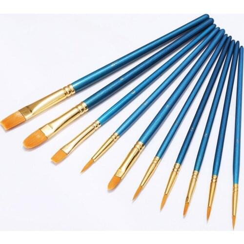 10Pcs/Set Watercolor Brushes Gouache Paint Brushes Different Tip Round Pointed Shape Hair Painting Brush Art Supplies 2021 New