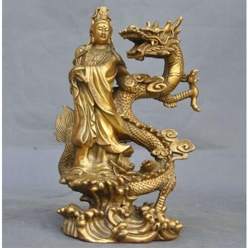China Buddhism Temple Pure Brass Dragon kwan-yin GuanYin Goddess buddha statue
