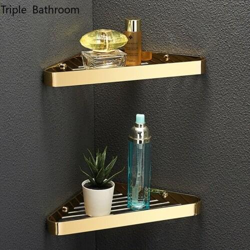 Punch-free Brass Shower Basket Triangle Shape Corner Stand Washing Supplies Storage Holders Bathroom Accessories Shelf