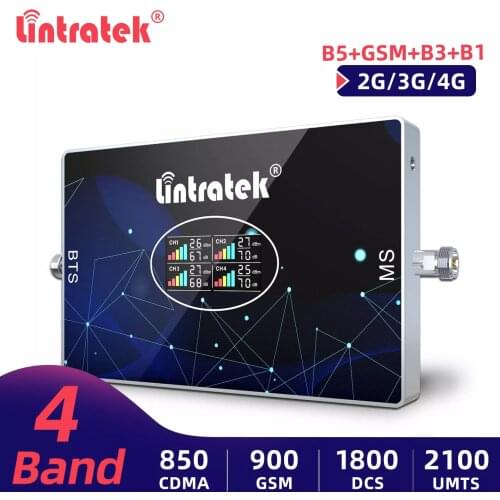 Lintratek AGC 2G 3G 4G Signal Repeater 850 900 2100 1800 Cellular Booster GSM UMTS 850Mhz LTE Network Amplifier Four-Band Band 5