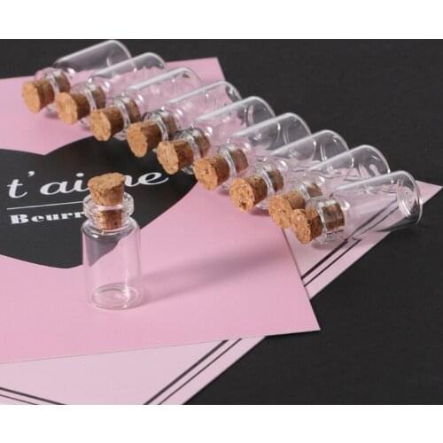 D0AC 10pcs Mini Glass Wish Bottle Vial with Cork Stopper Storage Pendant 0.5/1/2/20mL