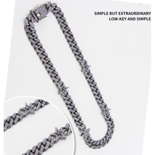 Fashion New Crystal Star Fortune Cross Lucky Star Necklace Couple Men and Women Hip Hop Necklace