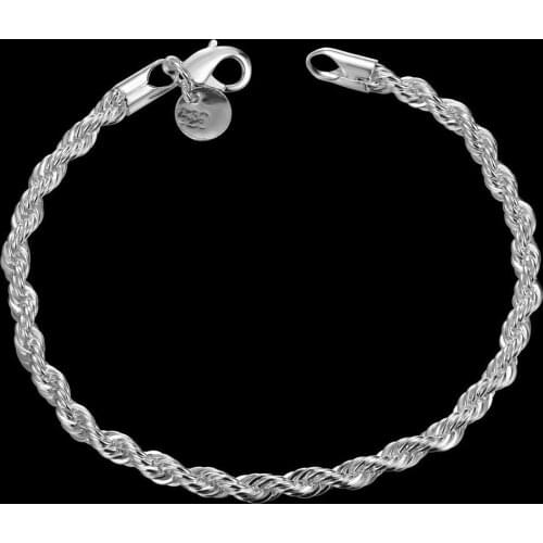 Fashion charm 925 sterling silver Bracelet for man woman 4MM Twisted rope chain fine jewelry Wedding party Christmas gift