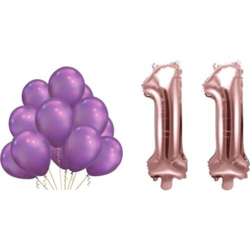 Lot of 10 balloons 2 40 inch rose gold balloons 100 cm number 11 and 8 purple balloons 25 cm decoration 11 birthday/aniversar
