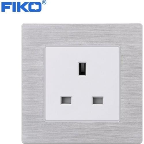 FIKO 13A family hotel UK Wall Power Socket British UK standard 86mm * 86mm,Silver white Aluminium Alloy panel socket
