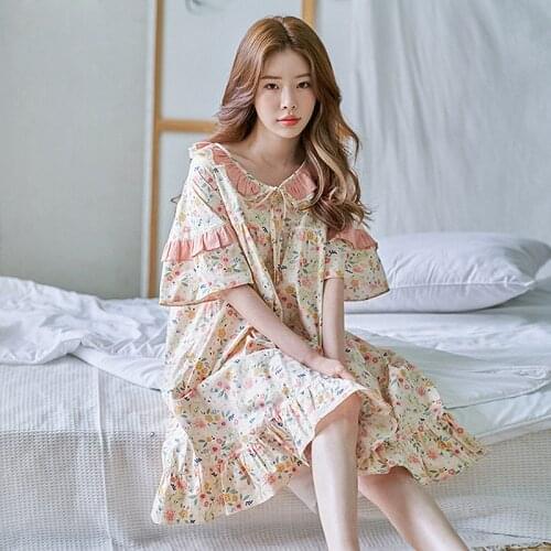 Summer Womens Princess Floral Sleepshirts.Vintage Ladies Girls Flowers Nightgown Pink Lace Nightdress Cute Home Sleepwear