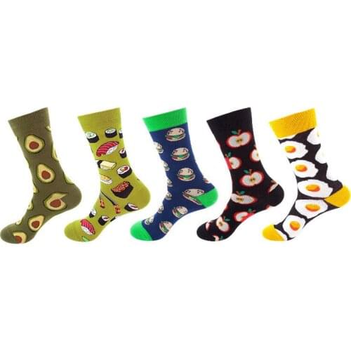 5Pairs Spring Autumn Cartoon Socks Fruit Apple hamburger sushi egg Avocado Women Socks Style Female Crew socks drop shipping
