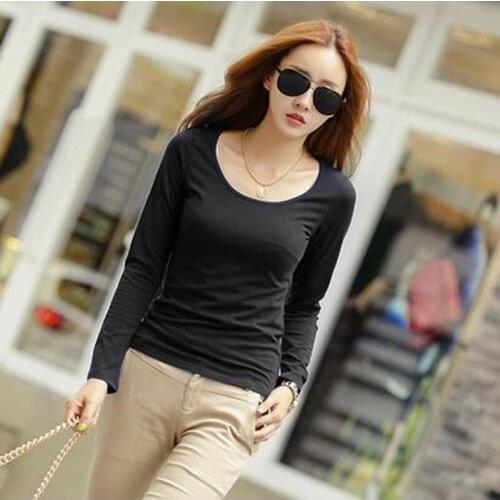 2018 New Fashion Milk Silk and velvet fabrics Women Slim Hoodies Casual Deep O Neck Long Sleeve Ladies Sexy T-Shirt JQ1019