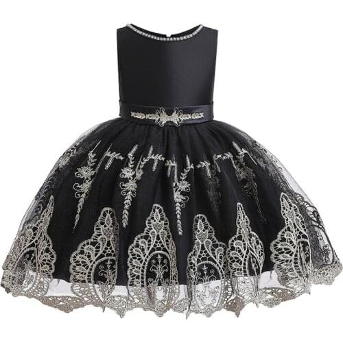 Christmas new girls princess dress childrens catwalk high-end dress round neck beaded baby fluffy mesh embroidery kids clothes