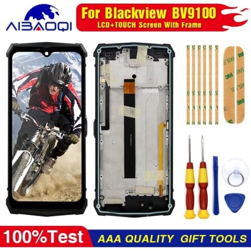AiBaoQi Touch Screen LCD Display For Blackview BV9100 With Frame Replacement Parts USB Board Rear Camera NFC