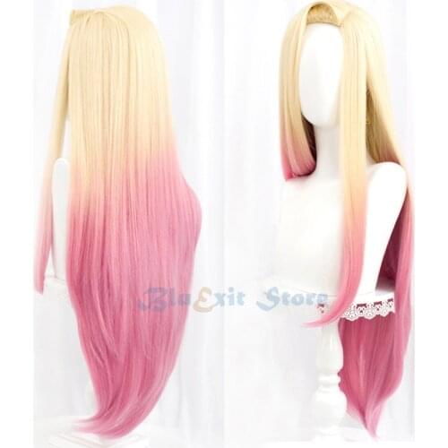NEW KDA Baddest Ahri Wig LoL Cosplay Dyed Colors Gradual Yellow Pink Synthetic Hair 85cm Long Straight Wig Women Ahri Cosplay