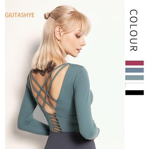 GUTASHYE Sexy Women Letter Printing Sport Shirts Solid Color High Elastic Gym Yoga Top Running Breathable Long sleeve T-Shirts