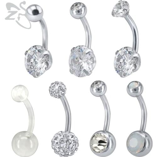 ZS 7 Pcs/lot Piercing Navel Surgical Steel Single Crystal Rhinestone Belly Button Rings Navel Piercing Body Jewelry for Women