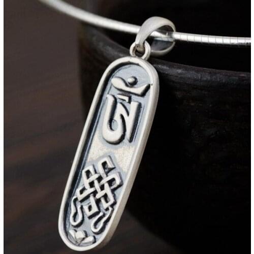 Handmade 925 Silver Tibetan Six Words Proverb Charm Pendant Sterling Buddhist Mantra Amulet Pendant Small Tibetan OM Pendant