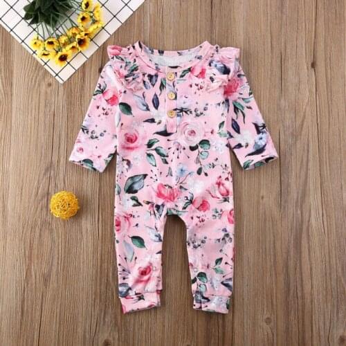 Pudcoco Newborn Baby Girl Clothes Flower Print Fly Sleeve Romper Jumpsuit One-Piece Outfit Knitted Cotton Playsuit Clothes