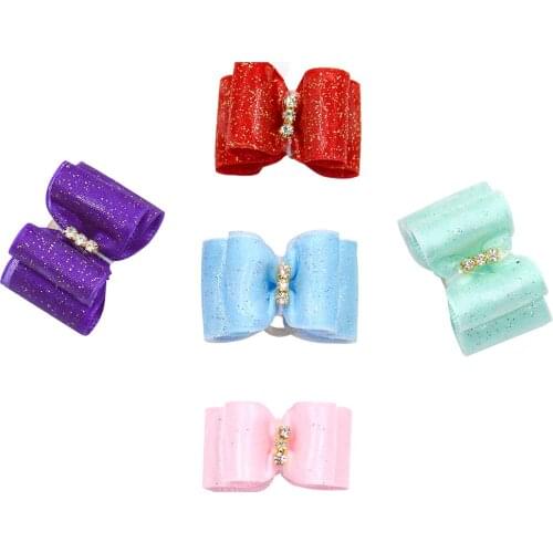 20/50/100pcs colorful diamond cat pet dog bow wedding dog bowknot high quality pet hair bows grooming accessories mixed color