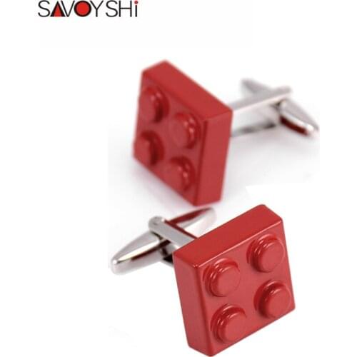 SAVOYSHI Novelty Building Blocks Cufflinks for Mens French Shirt Blue Red Enamel Cuff links Fashion Brand Jewelry Free Shipping