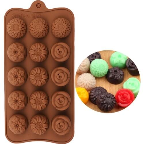 Silicone Chocolate Molds Baking Molds 15Cavity Flower Rose For Candy Cake Decorations Cake Mold Chocolate Cute Mold DIY Good