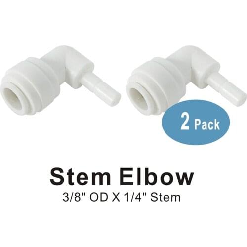 Stem Elbow Connector 1/4" x 3/8" Quick Connect Fitting Parts for Water Filters and Reverse Osmosis RO Systems - 2 Pack