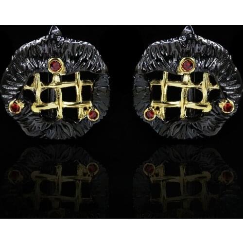 Creative geometric lines interwoven two-color ring 925 silver red Zircon Earring jewelry wedding party gift for women