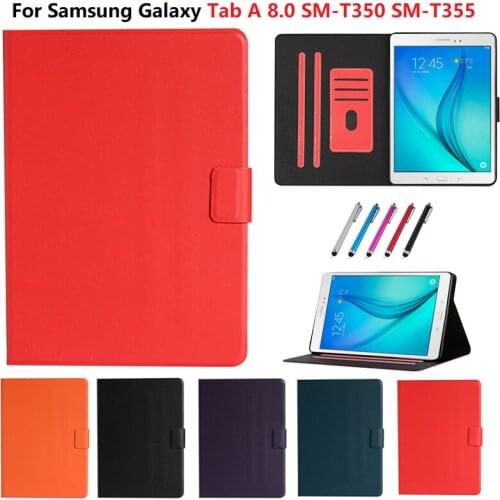 Smart Leather Tablet Case For Samsung Galaxy Tab A 8.0 Funda SM-T355 SM-T350 8" Cover Stand Coque Shockproof Protective Capa+Pen