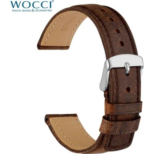 WOCCI Vintage Brown Leather strap 18mm 20mm 22mm Christmas Gift for Men Women Replacement Watchband Watches Bracelet