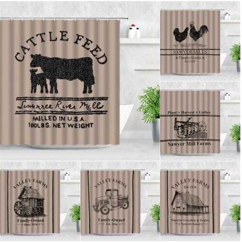 Farmhouse Shower Curtains Farm Animals Cow Chicken Barn Truck 3D Printing Waterproof Fabric Home Bathroom Decor Bath Curtain Set