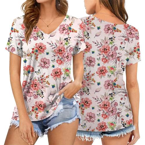 New Arrival Bohemian Style T Shirt Women T Shirt Short Sleeve V Neck Loose Women Tshirt Summer Floral Tops Clothes