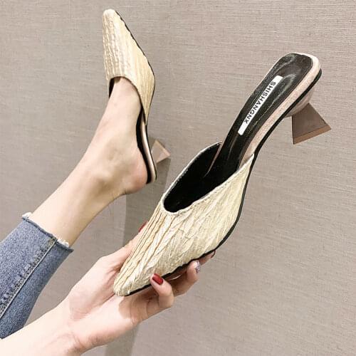 Womens Sandals 2021 Summer New Wild Net Red Nude Color Baotou Slippers High Heel Sandals Womens Stiletto Pointed Sexy Sandals