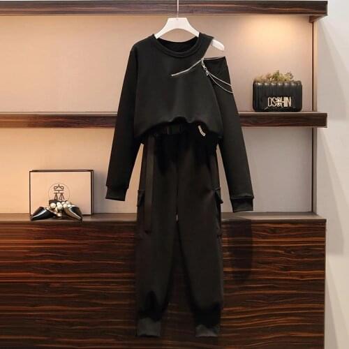 Large Size Autumn Off Shoulder Sweaters Casual Top&pants Set Two-piece Set Suit Ensemble Femme Survetement Trousers Suit Set