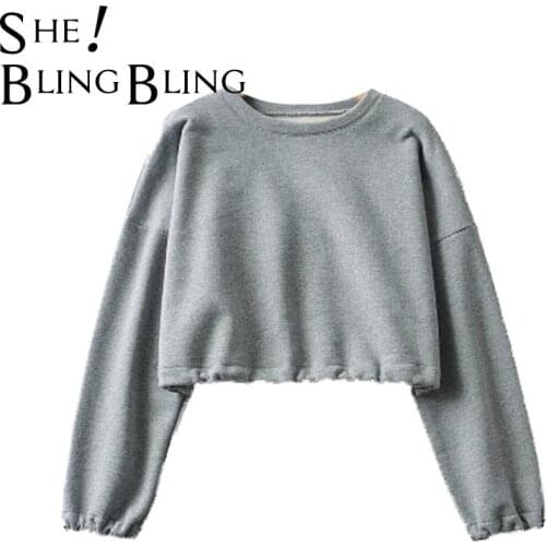 SheBlingBling Za Woman Tra Autumn Winter Fleece Liner Drop Shoulder Loose Sweatshirts Drawstring Female Cropped Tops Pullovers
