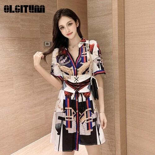 2020 Hot Style Summer Women Beautiful Print Korean Dress Elegant Slim Patchwork Short Sleeve Office Lady Mini Dress