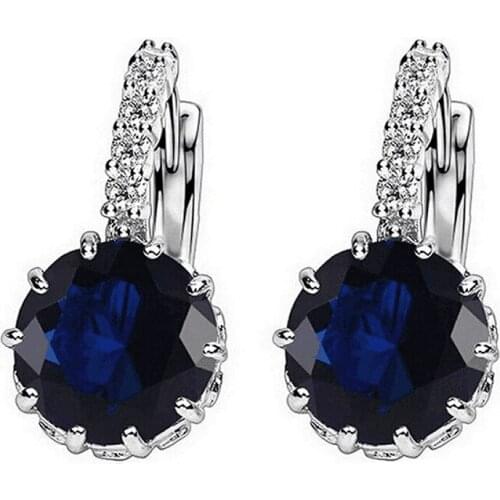1@# 1pcs Sell Blue Luxury Ear Drop Dangle Earrings For Women Round With Cubic Zircon Flower Earrings Women Jewelry