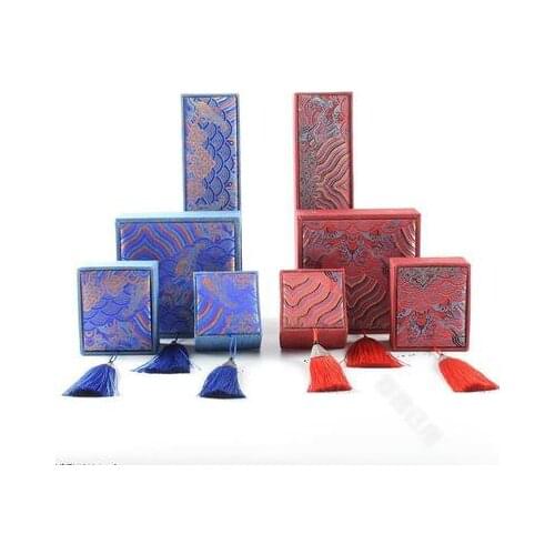 1piece Chinese style classical dragon pattern red blue tassel Jewelry Organizer Gift Box Pendant Ring storage Packaging Containe
